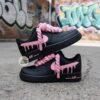 Custom Hand-Painted Black Air Force 1 Sneakers: Pink Drip, Splatter, Rope Lace