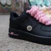 Custom Hand-Painted Black Air Force 1 Sneakers: Pink Drip, Splatter, Rope Lace - Image 7