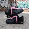 Custom Hand-Painted Black Air Force 1 Sneakers: Pink Drip, Splatter, Rope Lace - Image 3