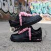 Custom Hand-Painted Black Air Force 1 Sneakers: Pink Drip, Splatter, Rope Lace - Image 4