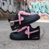 Custom Hand-Painted Black Air Force 1 Sneakers: Pink Drip, Splatter, Rope Lace - Image 5