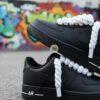 Custom Hand-Painted Black Air Force 1 Sneakers: White Drip, Outline, Rope Lace - Image 5