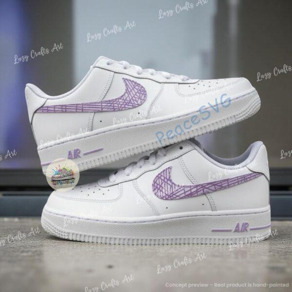 Alternative view of Custom Air Force 1 Abstract Line Art Swoosh, Hand Painted White AF1 Sneakers