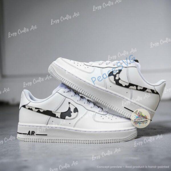 Alternative view of Hand Painted Air Force 1 Sneakers, Cow Print Swoosh, Custom AF1 Shoes