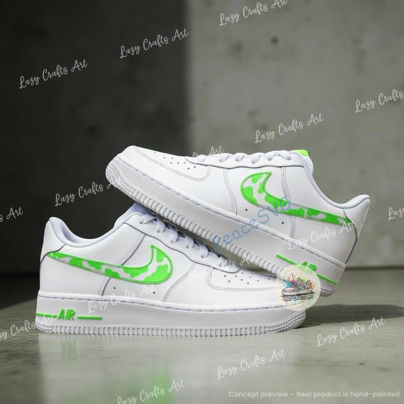 Hand Painted Cow Print Neon Green Air Force 1 Sneakers