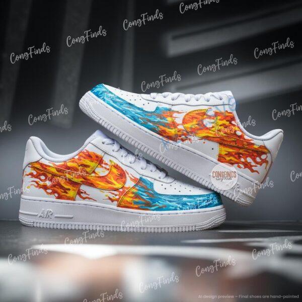 Custom Hand-Painted Air Force 1 Sneakers, Fire and Ice Design