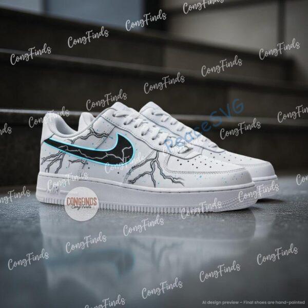 Hand Painted Air Force 1 Sneakers, Lightning Glow, Electric Streetwear
