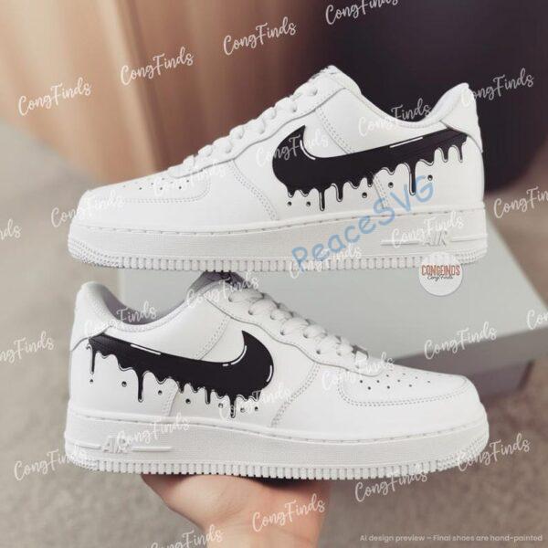 Hand Painted Drip Air Force 1 Sneakers, Custom Black Drip AF1 Shoes, Anime Streetwear Shoes, Gift for Him Her