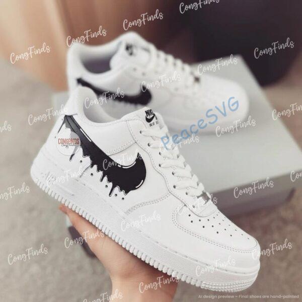 Alternative view of Hand Painted Drip Air Force 1 Sneakers, Custom Black Drip AF1 Shoes, Anime Streetwear Shoes, Gift for Him Her