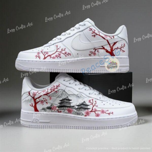 Alternative view of Custom Hand-Painted Japanese Cherry Blossom Air Force 1 Sneakers