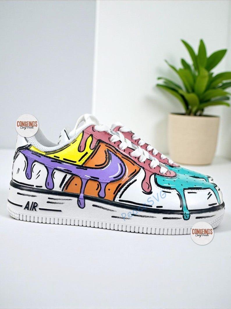 Hand-Painted Color Drip Sneakers ? Custom Cartoon Art Shoes