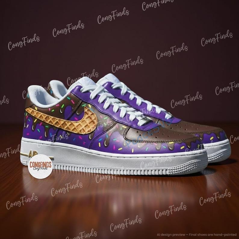 Custom Hand-Painted Ice Cream Drip Air Force 1 Sneakers