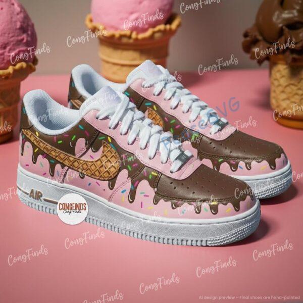 Custom Hand-Painted Ice Cream Drip Air Force 1 Sneakers