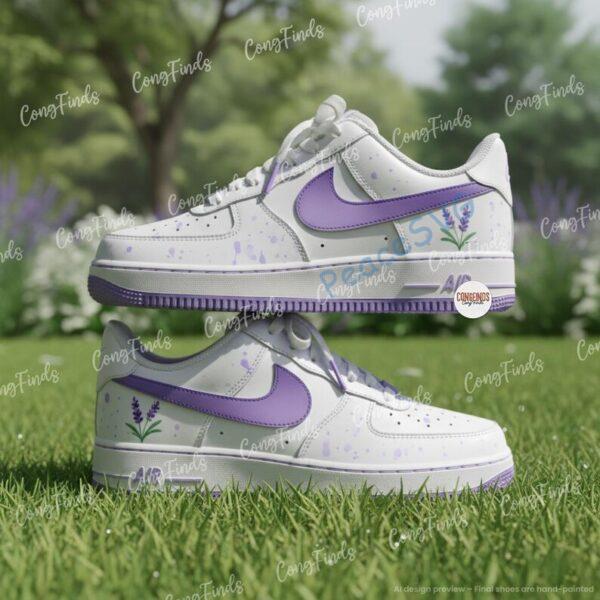 Hand-Painted Lavender Flower Air Force 1, Purple Splatter Sneakers, Custom Lilac Floral AF1 Shoes