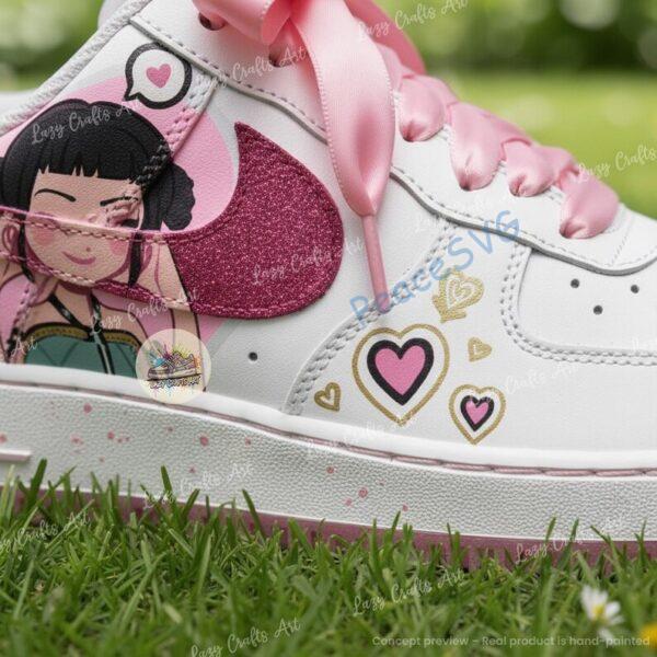 Alternative view of Hand-Painted Custom Air Force 1 Sneakers, K-Pop Chibi Design