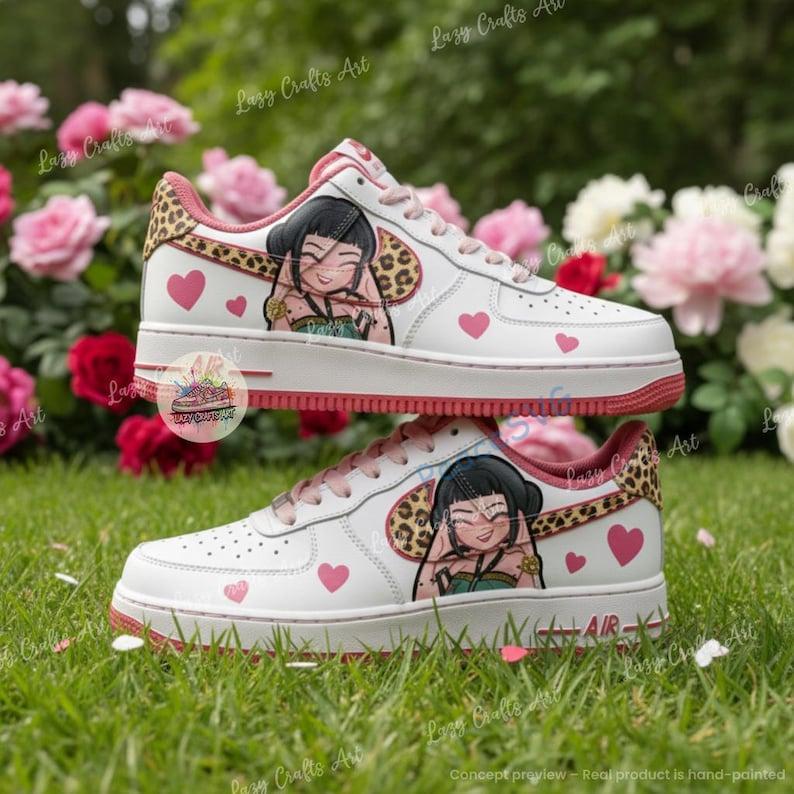 Custom Hand-Painted Chibi K-Pop Demon Hunter Air Force 1 Sneakers ? Leopard Swoosh