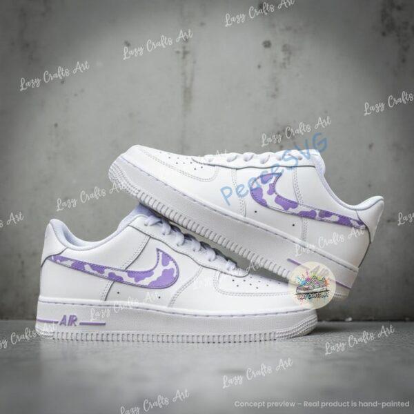 Hand Painted Air Force 1 Sneakers, Cow Print Swoosh, Custom AF1 Shoes