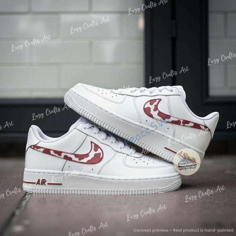 Hand Painted Red Cow Print Air Force 1 Sneakers