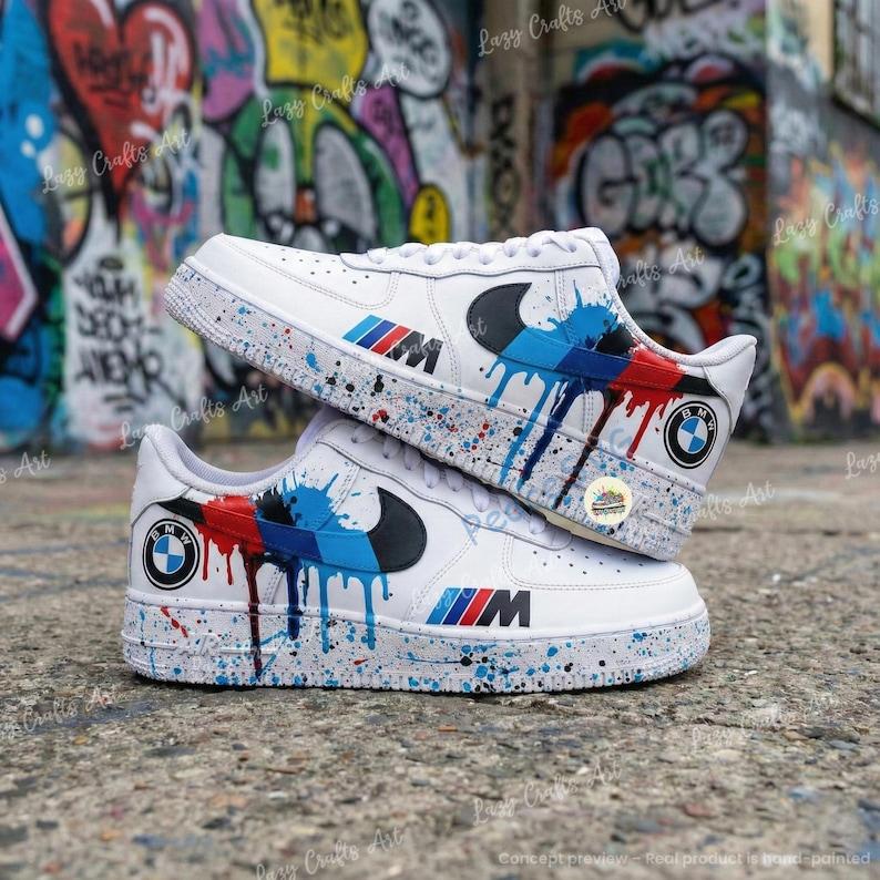 Personalized BMW Drip Air Force 1 Sneakers: Hand-Painted Luxury Car AF1 Shoes