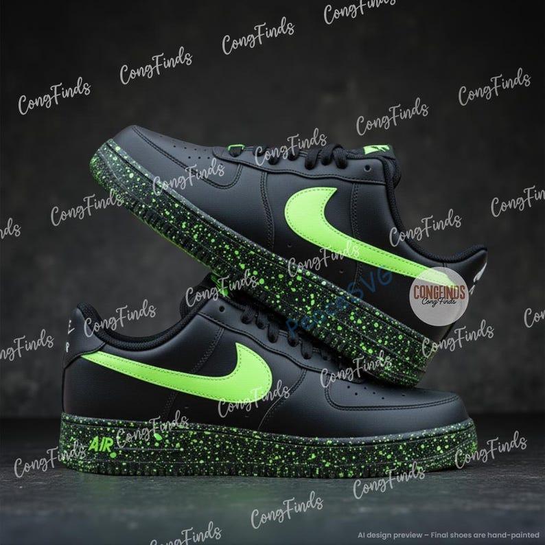 Custom Air Force 1 Black Shoes: Hand Painted Splatter AF1 Shoes