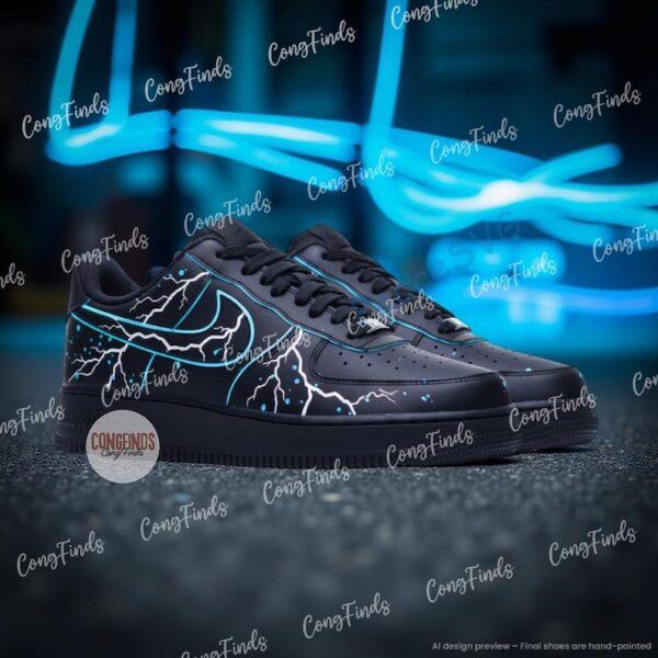 Alternative view of Custom Hand-Painted Air Force 1 Lightning Sneakers
