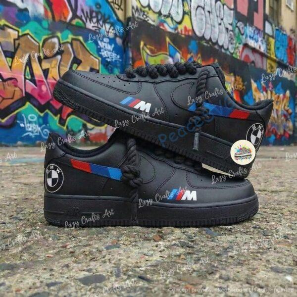 Personalized BMW Black Air Force 1 Sneakers: Custom BMW AF1 Shoes