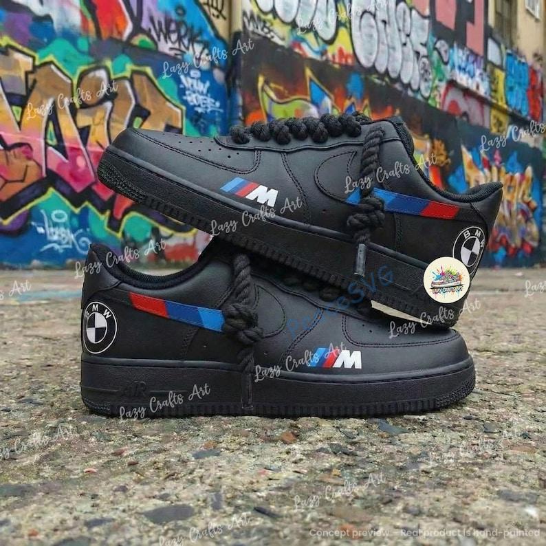 Personalized BMW Black Air Force 1 Sneakers: Custom BMW AF1 Shoes