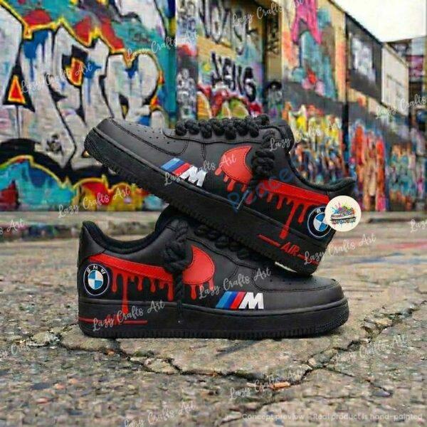 Alternative view of Personalized BMW Red Drip Air Force 1 Sneakers: Hand Painted BMW AF1 Shoes