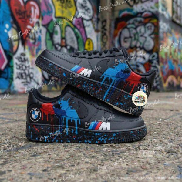 Alternative view of Personalized BMW Drip Splatter Air Force 1 Sneakers: Hand Painted BMW AF1 Shoes