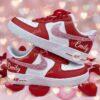 Custom Rhinestone Valentine Couple Air Force 1 Sneakers, Personalized Name Red & White AF1 Shoes