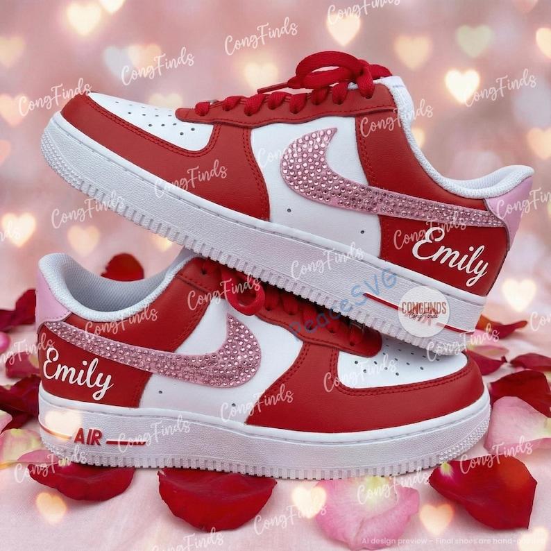 Custom Rhinestone Valentine Couple Air Force 1 Sneakers