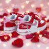 Custom Rhinestone Valentine Couple Air Force 1 Sneakers, Personalized Name Red & White AF1 Shoes - Image 2