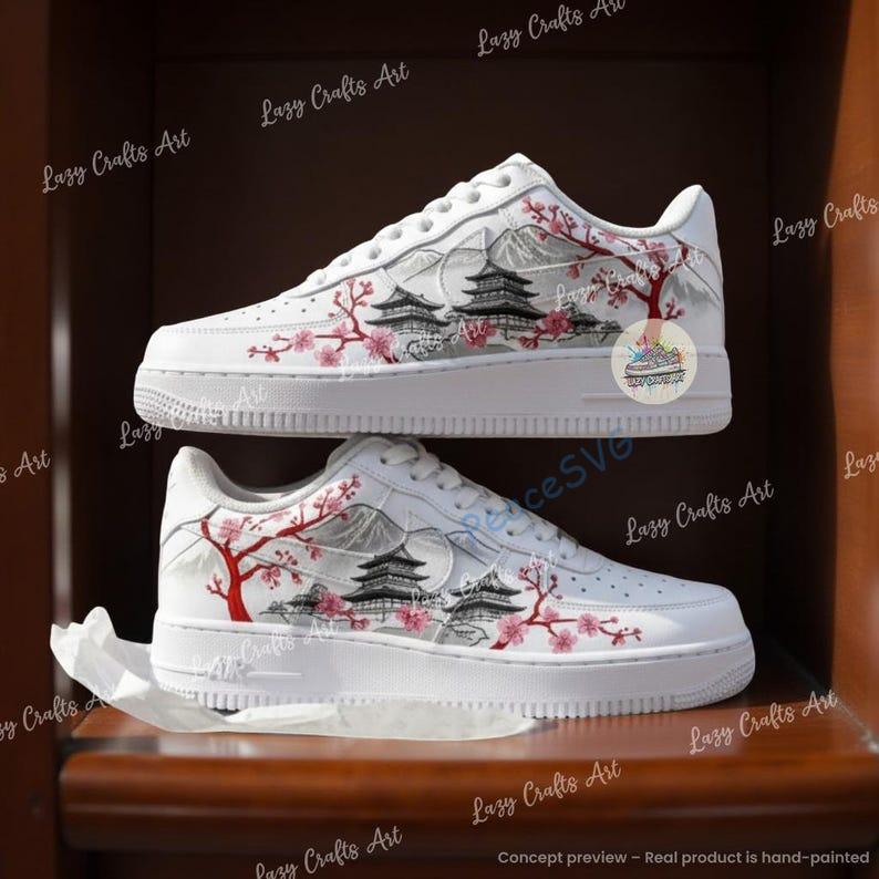 Custom Hand-Painted Japanese Cherry Blossom Air Force 1 Sneakers