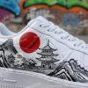 Personalized Japanese Mt Fuji Air Force 1, Great Wave Red Sun Hand Painted AF1 Sneakers, Gift for Him Her - Image 2