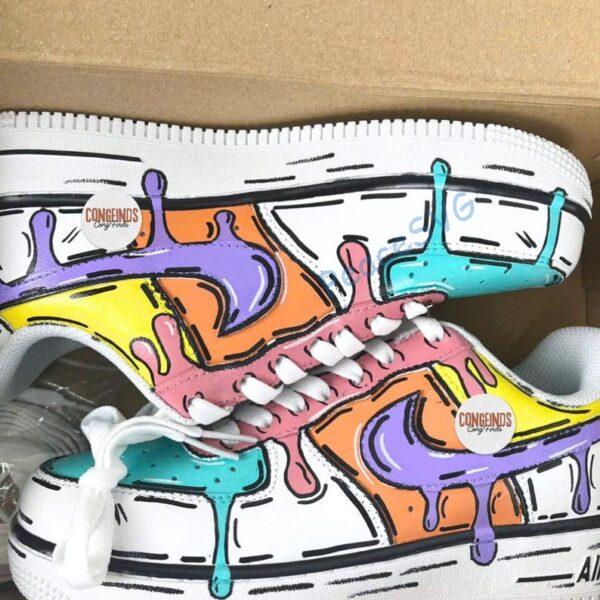 Alternative view of Hand-Painted Color Drip Sneakers – Custom Cartoon Art Shoes