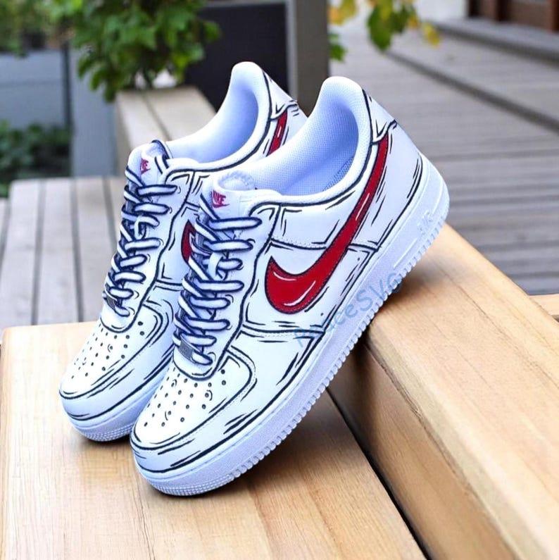Custom Hand-Painted Cartoon Red Air Force 1 Sneakers: Personalized AF1 Gift