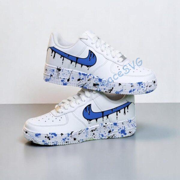 Custom Air Force 1 Blue Drip Sneakers: Hand-Painted Splatter AF1 Shoes