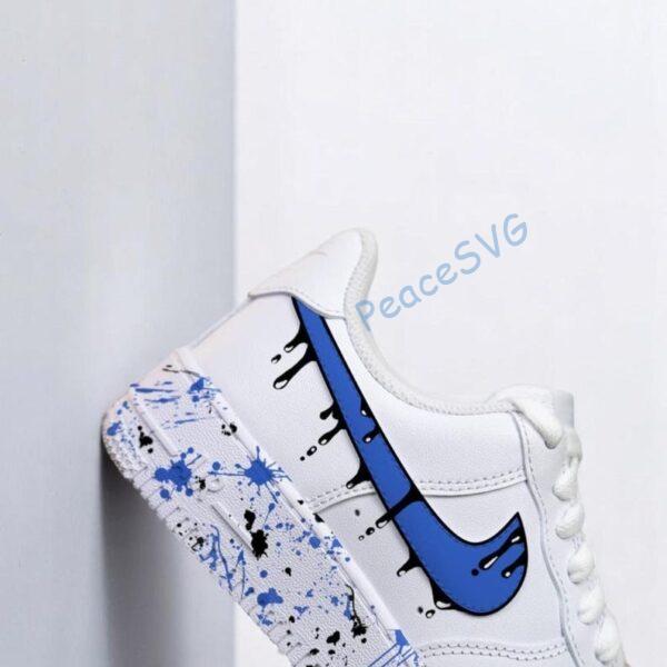 Alternative view of Custom Air Force 1 Blue Drip Sneakers: Hand-Painted Splatter AF1 Shoes