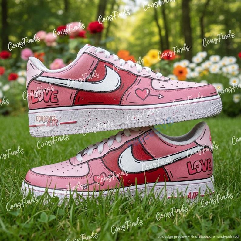 Hand Painted Valentine Air Force 1 Sneakers: Custom Comic AF1 Shoes