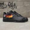 Custom Flame Air Force 1 Black Shoes – Hand-Painted Fire Swoosh AF1 Sneakers - Image 2
