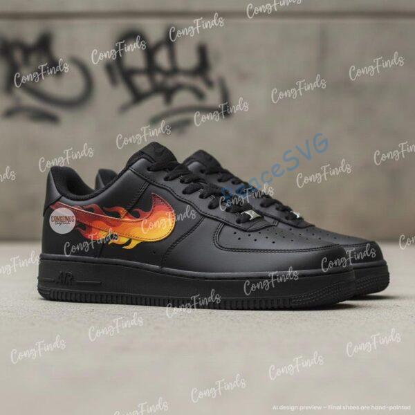Alternative view of Custom Flame Air Force 1 Black Shoes – Hand-Painted Fire Swoosh AF1 Sneakers