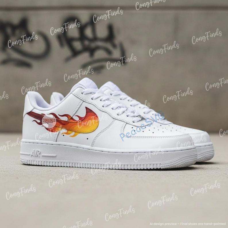 Hand-Painted Flame Air Force 1 Shoes ? Custom Fire Swoosh AF1 Sneakers