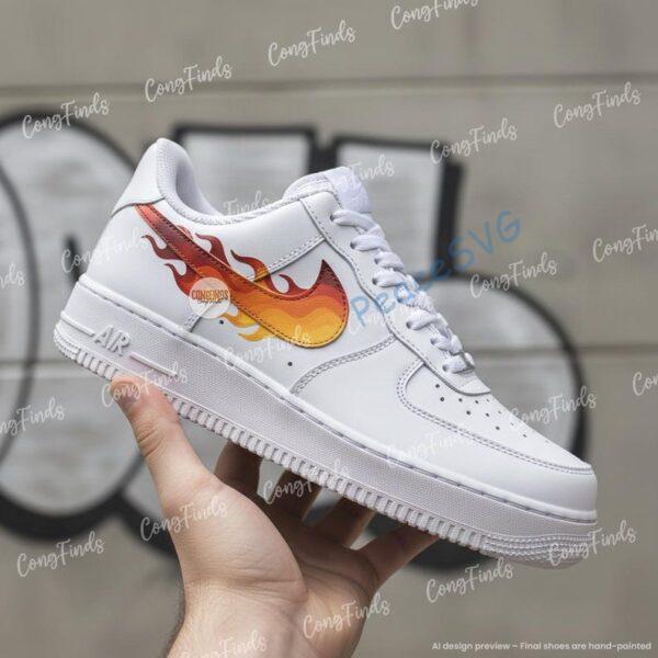 Alternative view of Hand-Painted Flame Air Force 1 Shoes – Custom Fire Swoosh AF1 Sneakers