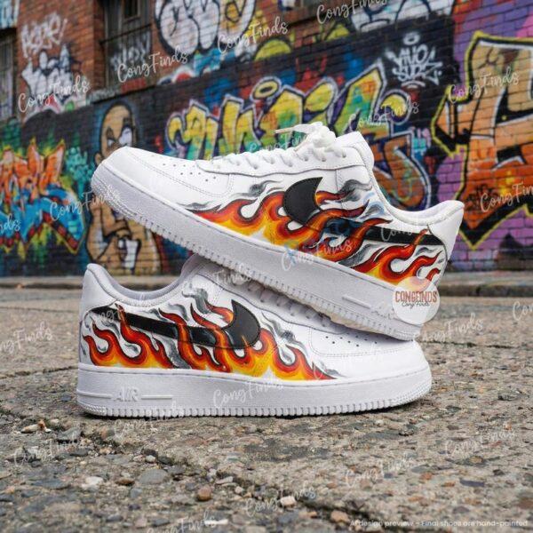 Hand-Painted Flame Air Force 1 Sneakers– Custom Fire Swoosh AF1 Shoes