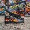 Custom Flame Air Force 1 Black Shoes – Hand-Painted Fire Swoosh AF1 Sneakers