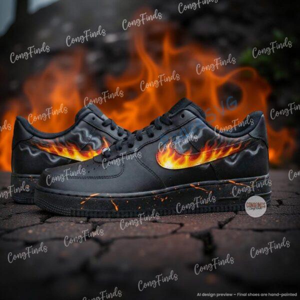Custom Fire & Smoke Air Force 1 — Hand-Painted Flame AF1 Shoes