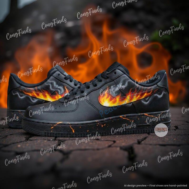 Custom Fire & Smoke Air Force 1 ? Hand-Painted Flame AF1 Shoes