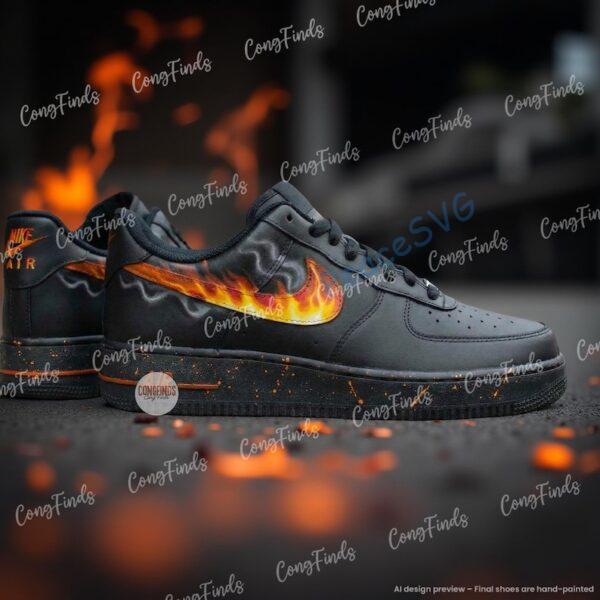 Alternative view of Custom Fire & Smoke Air Force 1 — Hand-Painted Flame AF1 Shoes