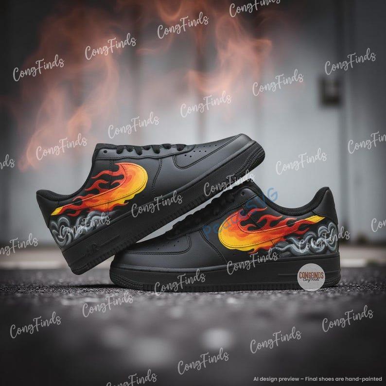 Hand-Painted Fire & Smoke Air Force 1 ? Custom Flame AF1 Shoes