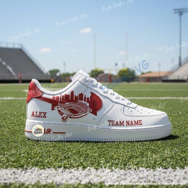 Alternative view of Personalized Arrowhead Stadium Football Air Force 1 – Hand-Painted Custom Name AF1 Shoes